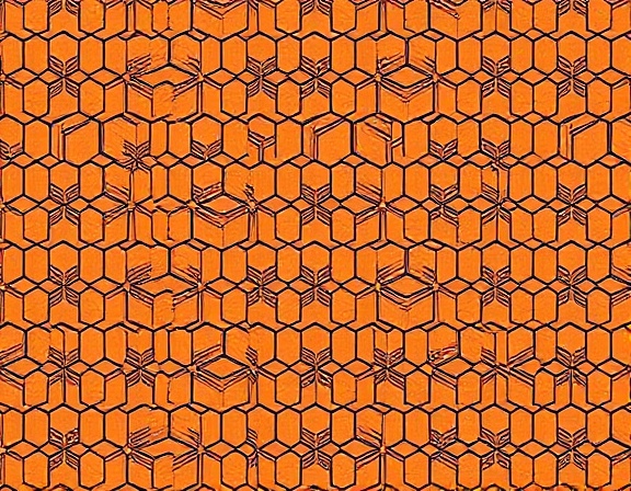 geometric tiling pattern, symmetrical, satisfying perfection, photorealistic, in a modern art gallery setting, highly detailed, featuring repeating hexagons, precise symmetry, vivid colors, soft ambient lighting, shot with a 50mm lens.