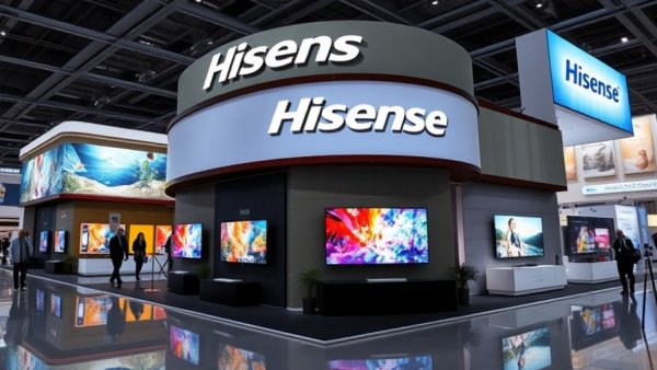 Hisense smart home solutions booth showcasing vibrant displays.