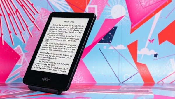 Amazon Kindle display with vibrant abstract design for Black Friday.