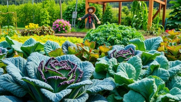 Vibrant garden showcasing vegetables that get tastier after frost, thriving amidst lush greenery.