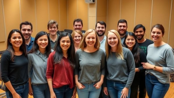 Cast and crew of Tartuffe Off-Broadway in rehearsal room.