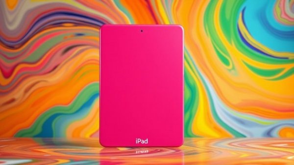 Vibrant pink iPad with colorful abstract background for Black Friday deals