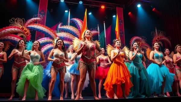 Aladdie Pantos performers at Ayr Gaiety in colorful costumes singing energetically.