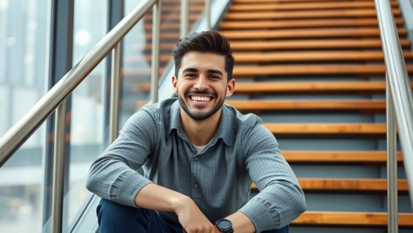AI startup Clipbook Mark Cuban investment, cheerful man seated on stairs