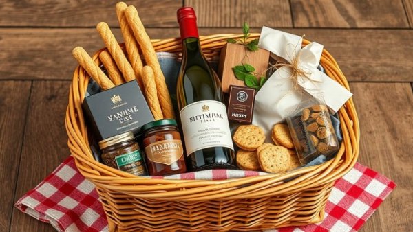 Locavore-friendly gift basket with various gourmet treats.