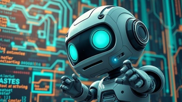 Cartoon robot analyzing data in tech environment related to Amazon Fire TV piracy crackdown.