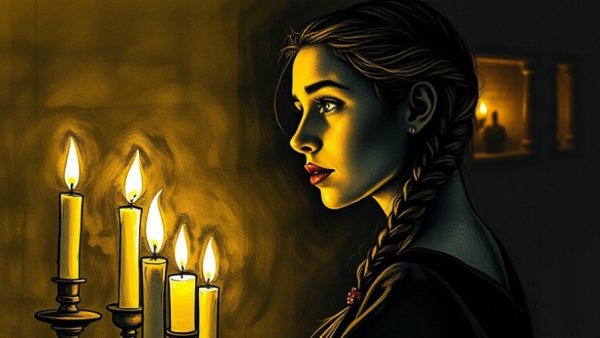 Illustration of woman with candles in Too Bright to See musical