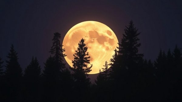 Dramatic supermoon rising behind silhouetted trees, Cold Supermoon viewing tips.