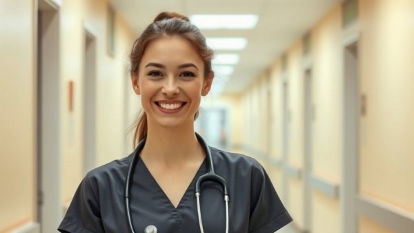 Elaine Wells Reid Health Advocate smiling in hospital corridor.