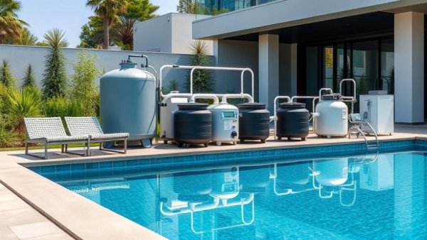 Advanced pool filtration system outside a Houston home in daylight.