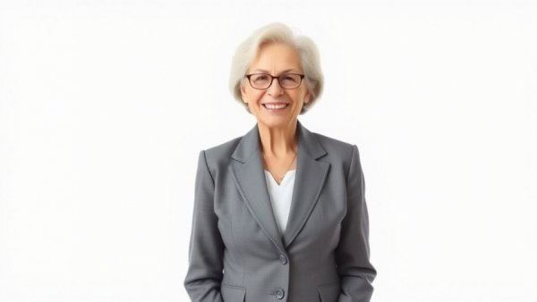 Portrait of an elderly woman in a suit addressing AI bubble concerns.