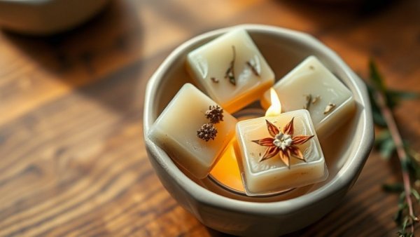 Herbal wax melts in a burner with a lit candle underneath.