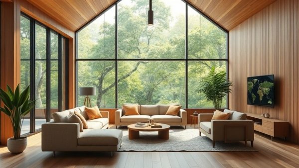 Modern living room design balancing light and nature.