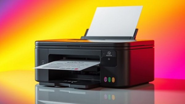 Modern black printer with gradient background, best printers for home and office.