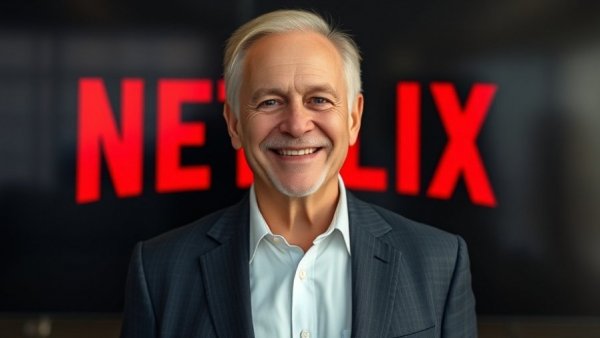 Smiling older man in a suit at Netflix event, hinting at Warner Bros deal.