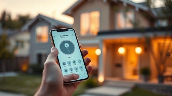 Smart homes efficiency: smartphone controlling house features for convenience.