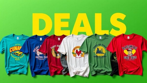 True Classic Tees Holiday Deals with colorful t-shirts on vibrant background.