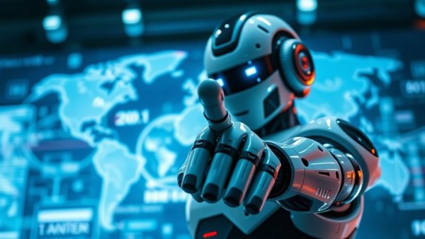 Futuristic robot and globe representing AI training and workforce development opportunities.