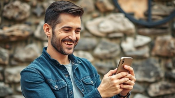 Man engaging with smartphone, illustrating World app cryptocurrency features.