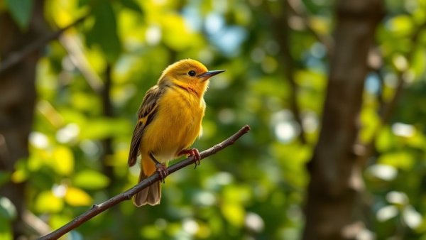 Kiwikiu perched in forest, vibrant yellow-green plumage.