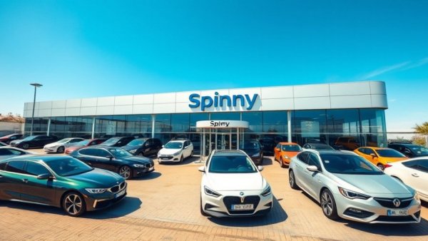 Spinny car dealership with various cars, highlighting brand expansion.