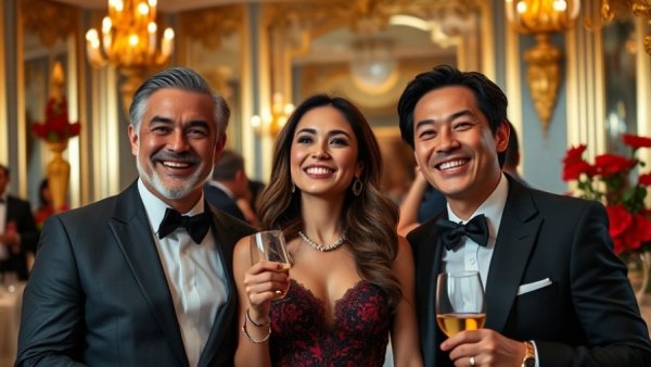 Elegant trio at Broadway Dreams Gala, Jerry Mitchell smiling.