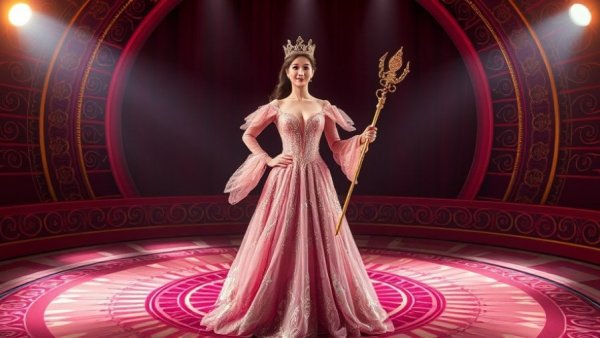 Wicked Brazil Non-Replica Revival performer in ornate gown on stage.