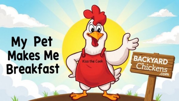 Playful cartoon of chicken with apron for raising backyard chickens theme.