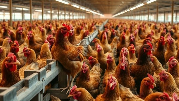 Hens in a crowded coop in the Netherlands amid bird flu concerns.