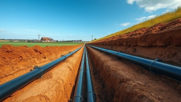 District Energy System London infrastructure with pipes in trench.