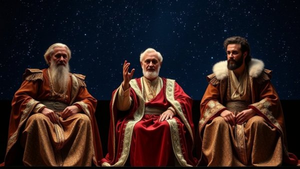 Amahl and the Night Visitors Revival performance with actors in regal costumes.