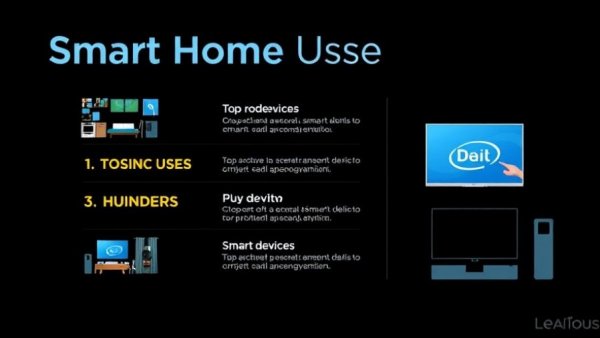 Smart Home Usage Trends 2025 infographic with colorful room list.