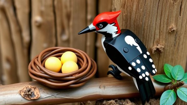 LEGO woodpecker and nest with eggs, building birds with LEGO