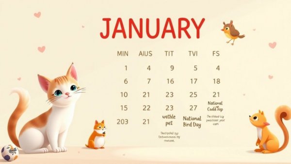 January 2026 pet awareness calendar highlighting pet-themed days.