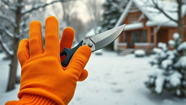 Gloves holding Fiskars loppers for winter pruning tips.