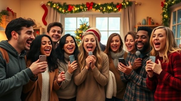 Dreamgirls Christmas Lip Sync Battle scene with festive group.