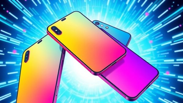 Futuristic vibrant smartphones illustrating best unlimited phone plan.