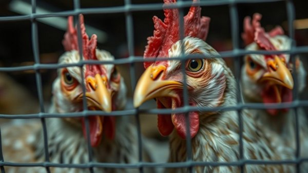 Chickens in a dimly lit farm during bird flu outbreak in Kerala.