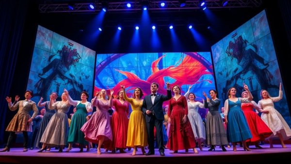 Les Misérables 40th Anniversary Performance with ensemble cast on stage.