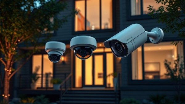 Next-generation surveillance cameras displayed against modern home.