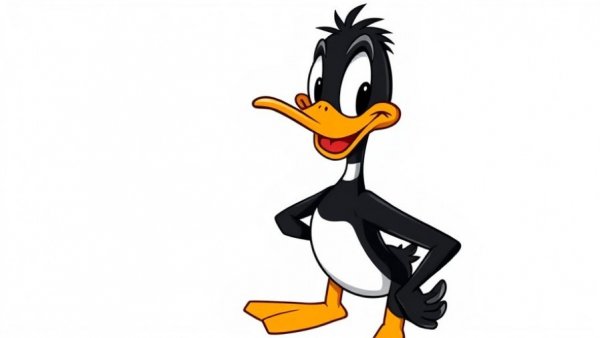 Classic Daffy Duck cartoon style pose, vibrant colors.
