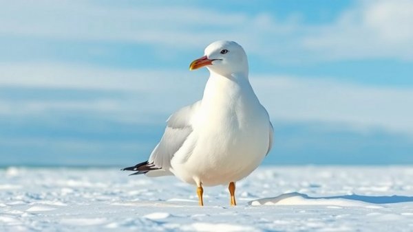 Ivory Gull perched on snow in arctic, highlighting climate change effects.