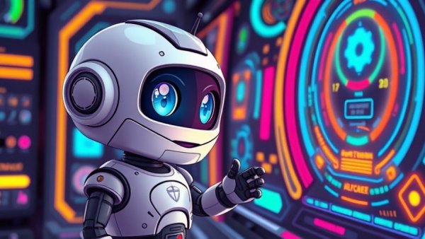 Cartoon robot exploring hidden smart TV features on digital interface