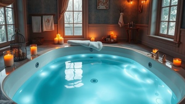 Elegant spa tub with candles, showcasing spa tub inspection benefits.