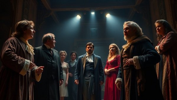 Dramatic scene from I Puritani at the Metropolitan Opera, with expressive actors performing.