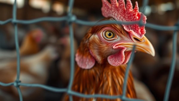 Brown chicken alert in farm setting, bird flu context.