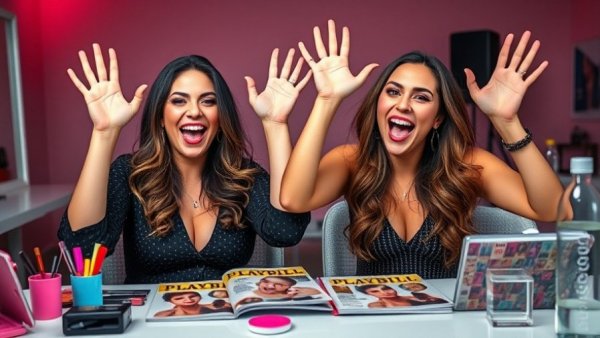 Getting Ready! Playbill highlights with two women and makeup.