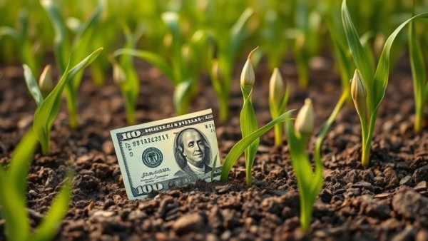 Small farm income ideas represented by a dollar bill in soil.
