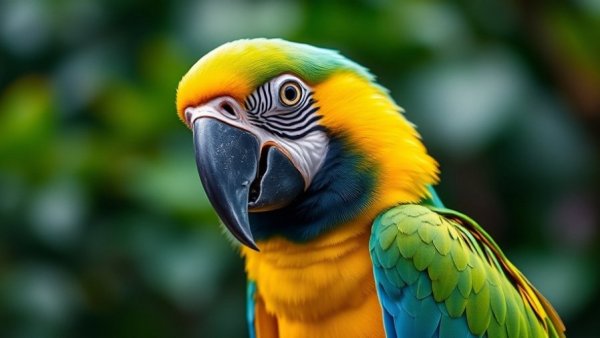 Vibrant macaw indicating ecosystem collapse impact.