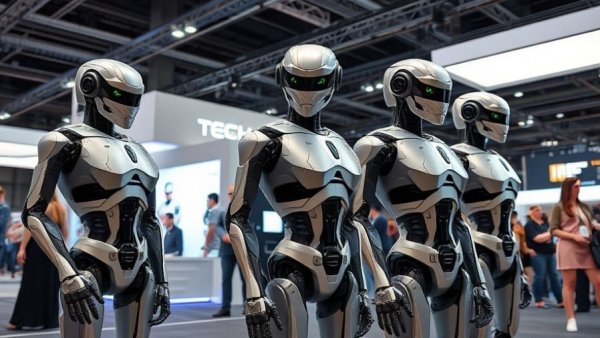 Weird robots at CES 2026 exhibit booth with attendees.